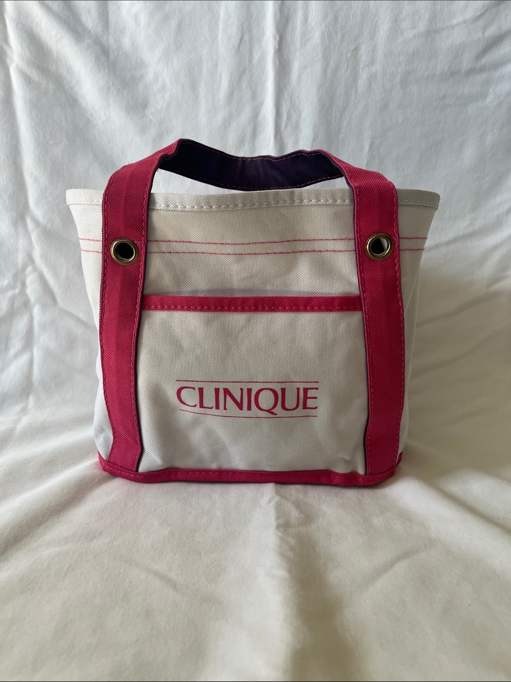 Clinique Cream and Pink Canvas Tote with Front Pocket